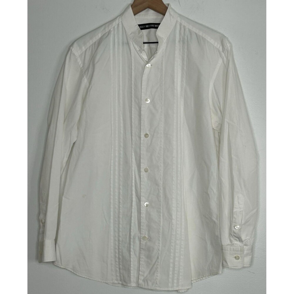 ISSEY MIYAKE MEN Cotton Stand Collar Shirt White Size 3 Made in Japan Formal tux